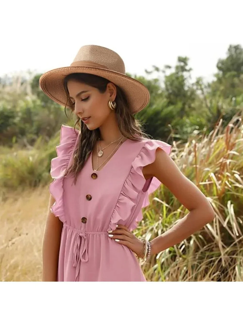 Wide Brim Straw Panama Hat for Women - Travel Fedora, Beach Sun Hat, UPF 50